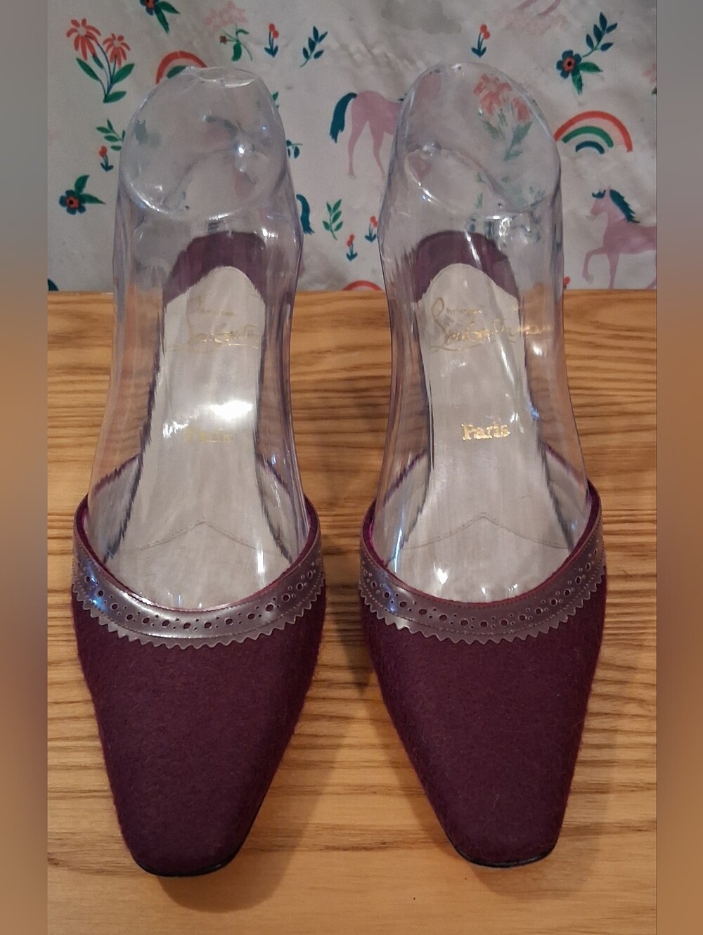 Vintage Y2K Christian Louboutin Purple Felt Mule Heel Shoe SZ 5US 35.5EU - Picture 3 of 11